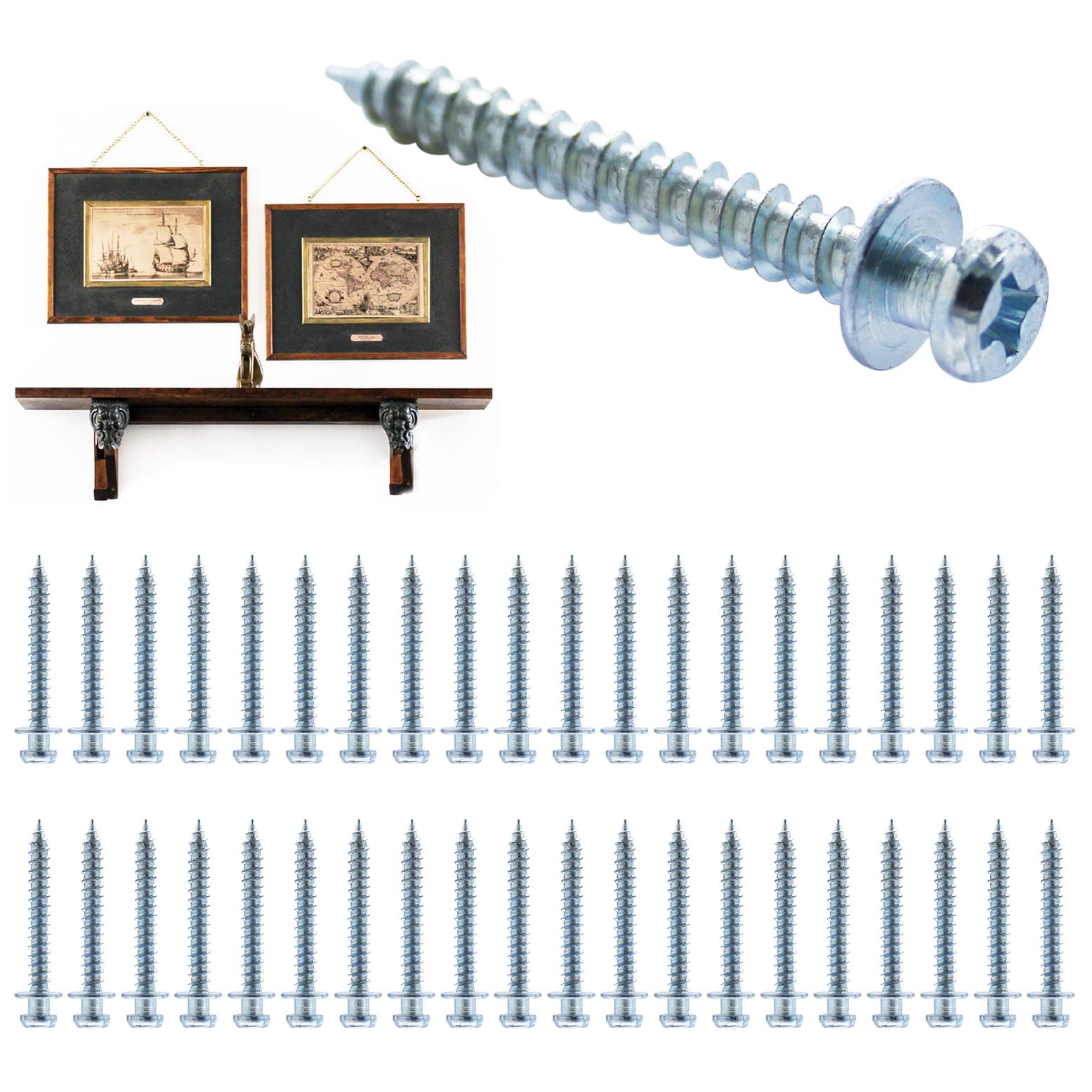 laffeya Picture Hanging Screws, 40 Pack Double Headed Bear Claw Screw, Multi Purpose Screw Hook for D-Rings, Wire, Sawtooths & Keyholes