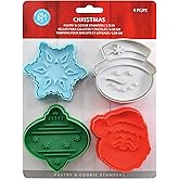 R&M, Christmas Cookie Cutter Stamper Set of 4, Assorted Designs, Snowflake, Snowman, Ornament, Santa, approximately 2.75" Size