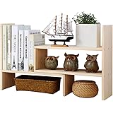 Adjustable Desktop Bookshelf, Creatwo Natural Wood Desktop Storage Organizer, Counter Top Bookcase, Beige