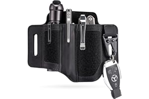 VIPERADE PL3 Multitool Sheath, Leather Sheath with DIY Patch Area, EDC Pocket Organizer for Men, Leatherman Sheath Flashlight Holder with Pen Holder, EDC Belt Organizer with Key Holder (A-Black)