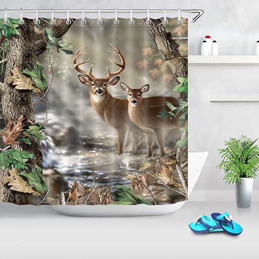 LB Wildlife Shower Curtain,3D Printing Rustic Elk Foggy
