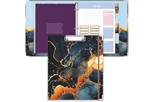 ZAXMEY 3 Ring Binder, 1 Inches Round Ring Binder with Clipboard, Dividers Tabs, PVC Zipper Bag Sleeves & to Do List Planners, Decorative Binder for Women, Men, School, Office Supplies, Abstraction