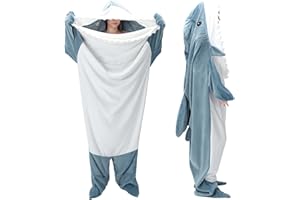 Touchat Shark Blanket Hoodie Onesie, Wearable Blanket Hoodie Adult, Warm Flannel Throw Blanket Shark Tail Sleeping Bag, Cartoon Costume Shark Onesie Funny Gifts for Adults (Blue, L)