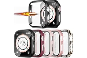 5 Pack Case with Tempered Glass Screen Protector for Apple Watch 41mm Series 9 Series 8 Series 7,JZK Hard PC HD Full Cover Protective Guard Bumper for iwatch Series 9/8/7 41mm Accessories