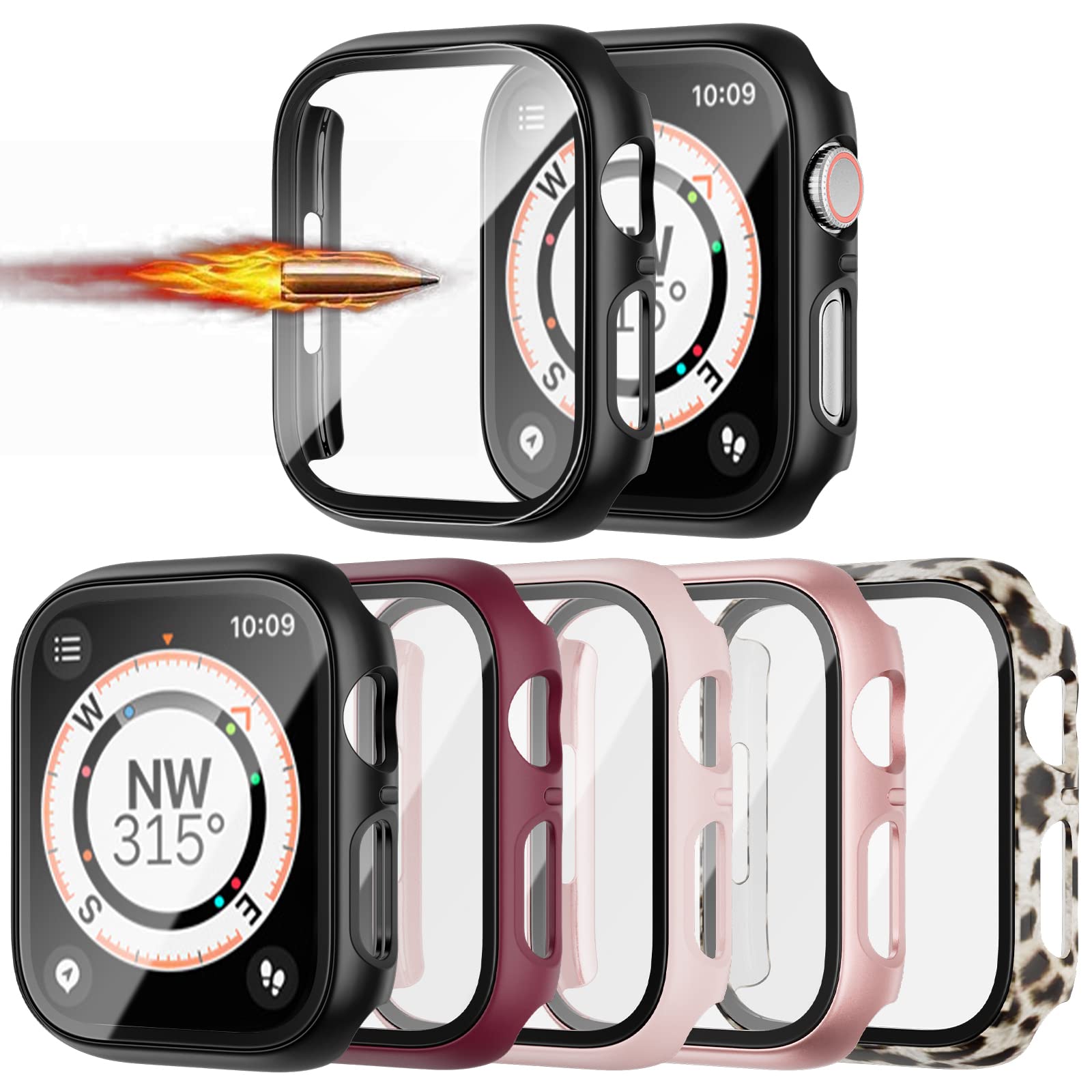 5 Pack Case with Tempered Glass Screen Protector for Apple Watch 38mm Series 3,JZK Hard PC HD Full Cover Protective Guard Bumper for iwatch Series 3/2/1 38mm Accessories