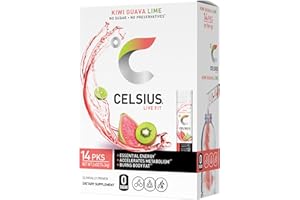 CELSIUS Kiwi Guava Lime On-the-Go Powder Stick Packs, Zero Sugar (14 Sticks per Pack)
