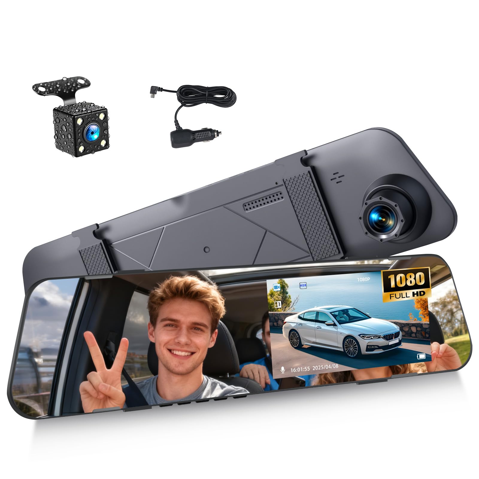 Photo 1 of 4.5 Inch Mirror Dash Cam Backup Camera 1080P Front and Rear View Mirror Camera for Cars Dual Lens Cam Loop Recording 150°Wide Angle G-Sensor Parking Assistance Loop Recording