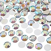 John Bead 500 Pieces 10mm (SS45), Crystal AB, Acrylic Round Flat Back Rhinestones for Jewelry Making, DIY Crafts, Nail Art, Face Makeup, Clothes