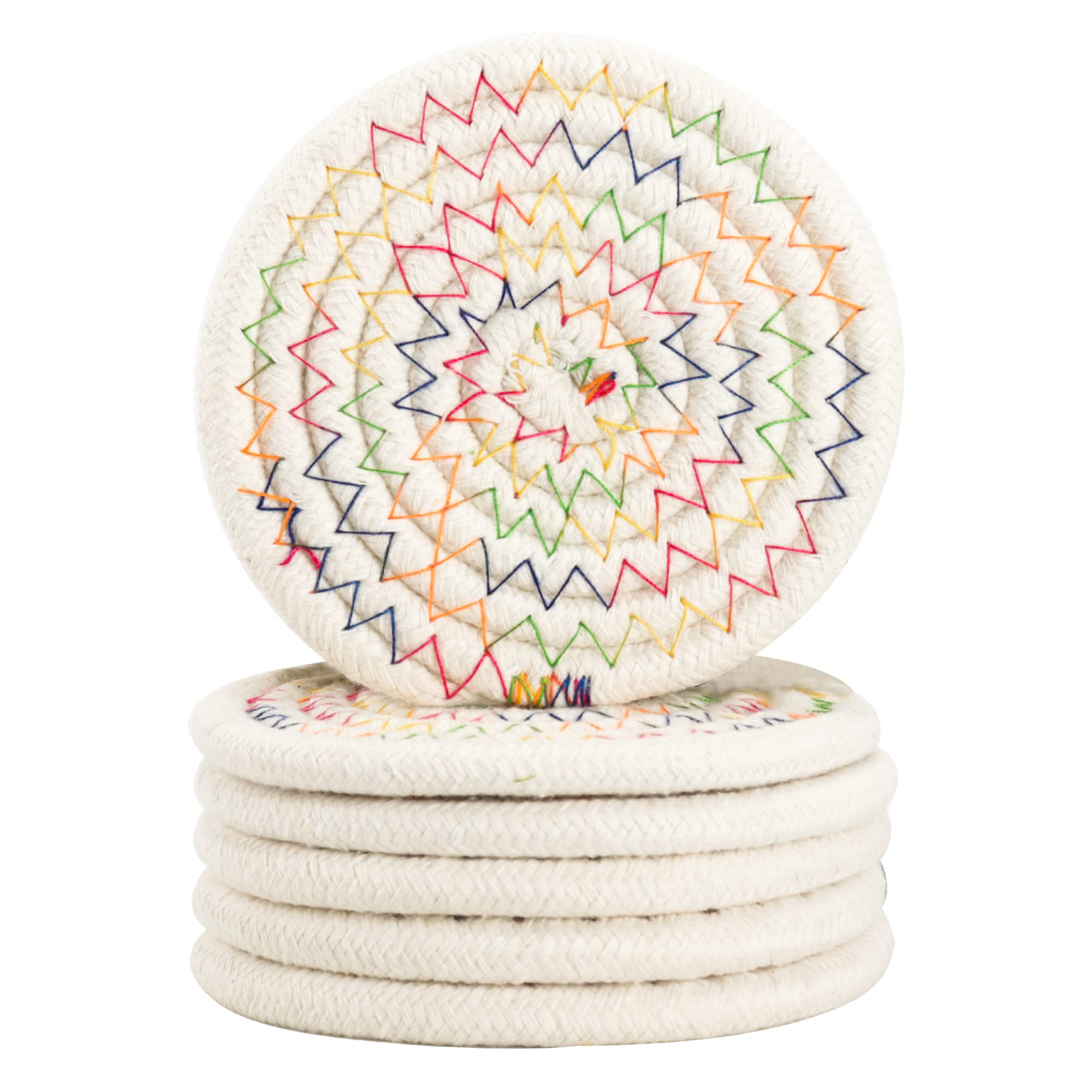 6/8 Pcs Vintage Round Woven Coasters，Absorbent & Heat-Resistant for Home Coffee Table Desk Cups Tabletop Protection，Boho Decor for Living Room, Birthday Gifts for Women