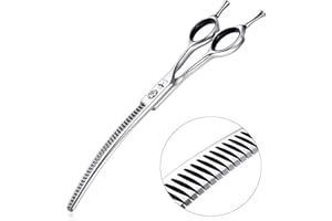 PURPLEBIRD 7 Inch Downward Curved Dog Grooming Scissors Pet Thinning Texturizing Shears Professional Safety Blunt Tip Trimming Shearing for Dogs Cats Face Paws Limbs Japanese Stainless Steel Silver