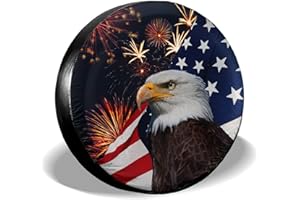 Aomacsi American Flag Spare Tire Cover 14 Inch Waterproof Sun Protection Fit for Trailers, RV, SUV, Off-Road Vehicle, Camper, and Trucks Black (American Flag 5, 14 Inch)