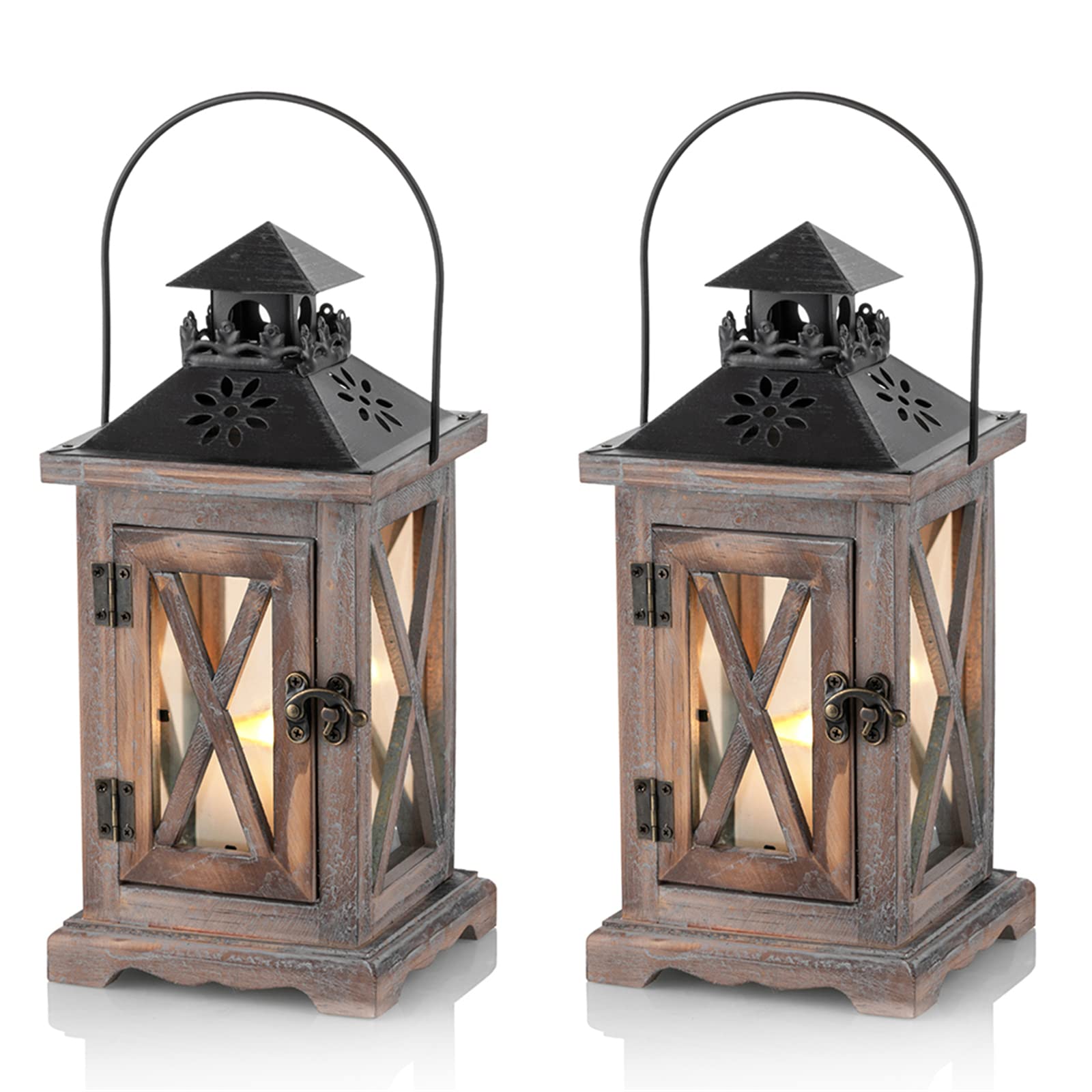 Sziqiqi Wooden Lantern Candle Holder - Vintage Decorative for Rustic Wedding Table Centerpiece, Farmhouse Home Decor, Indoor and Outdoor - 28cm