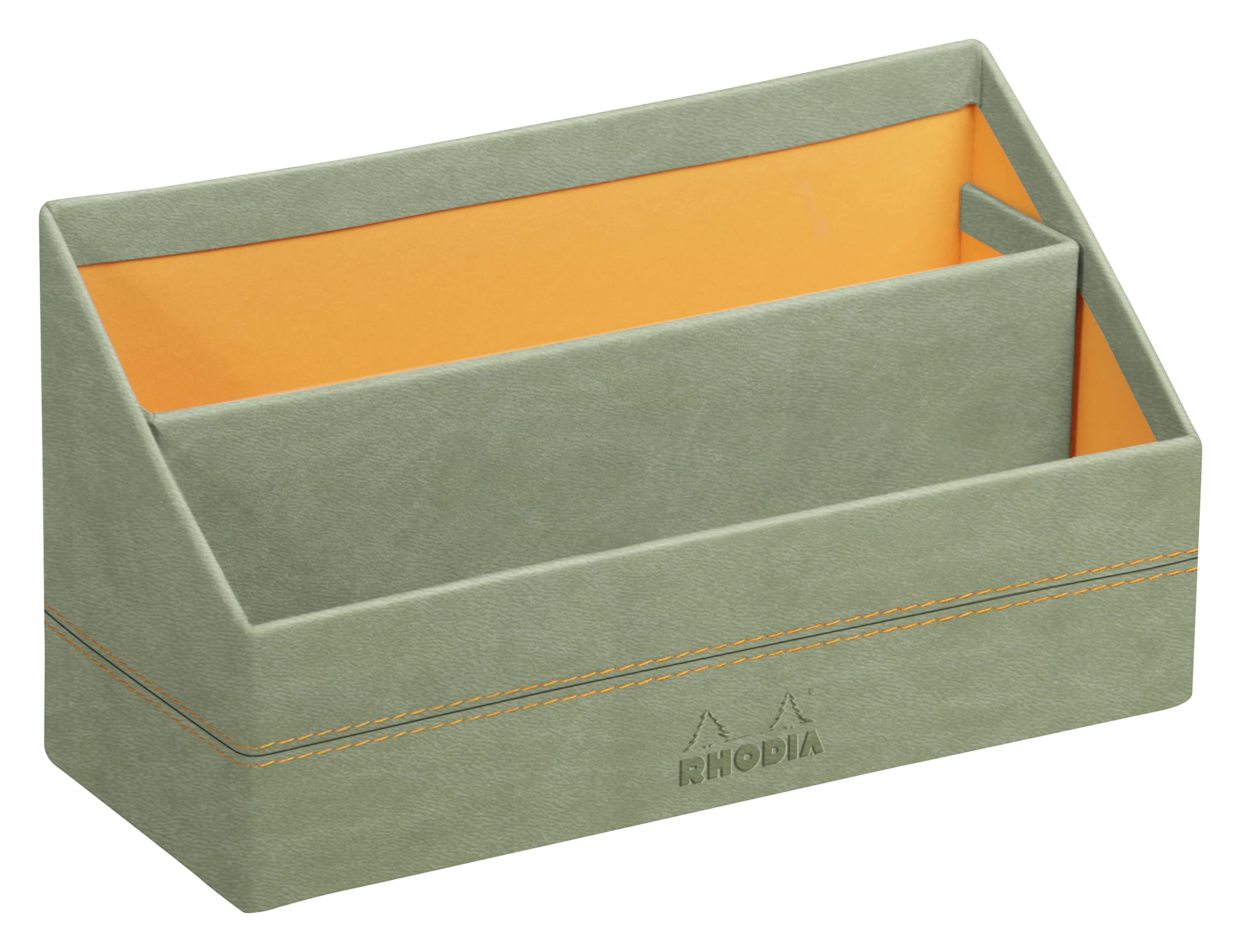 RHODIA 194609C - Celadon Mail Holder - 25x10x31 cm - Orange Saddle Stitching - Faux Leather Exterior - Home Office Collection Rhodiarama - Office Organization & Designer Storage