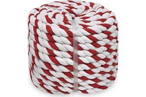 SINYLOO Natural Cotton Rope 3/8 inch x 100 feet Red and White Rope - Thick Craft Rope for Wall Hanging DIY Projects Christmas Decor