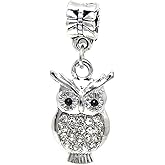 Dangle Owl with Clear Crystals Charm Bead for Charms Bracelets