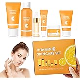 6 Pcs -Vitamin C Skincare Set for Face - with Cleanser, Serum, Eye Cream, Moisturizer, Sunscreen & Toner | Brightening, Hydrating& Anti-Aging,Perfect for Teens & Girls,Moisturizing Face Skin Care Kit