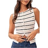 SOLY HUX Women's Striped Button Down Sweater Vest Sleeveless Slim Fitted Summer Tank Tops
