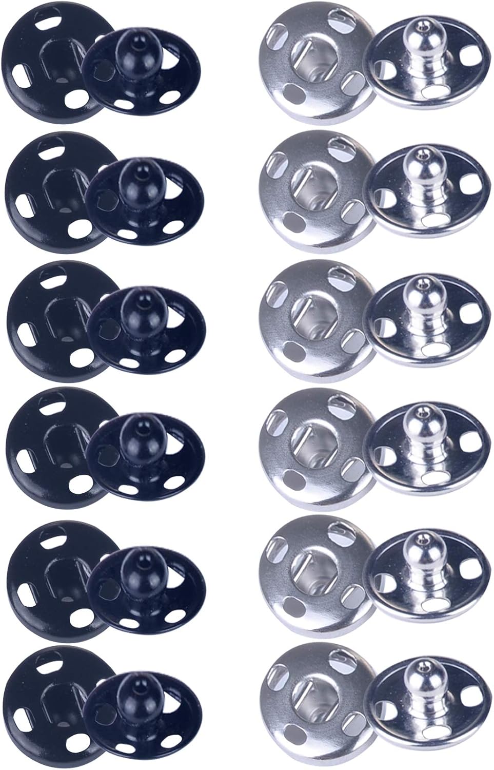 Meikeer 100 Sets Sew-on Snap Buttons Brass Snap Fastener Buttons Press Button Sew on Press Studs for Sewing Clothing Silvery and Black(10mm)