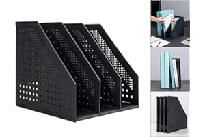 Leven Collapsible Magazine File Holder/Desk Organizer for Office Organization and Storage with 3 Vertical Compartments, Dark Grey,