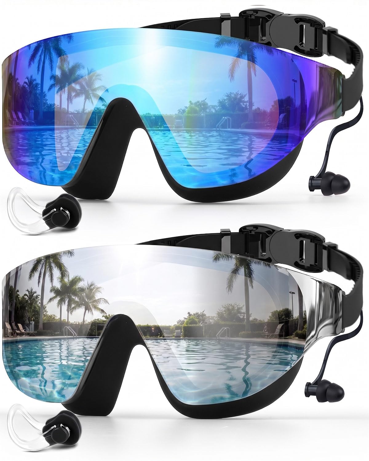 Zoomsnail Swim Goggles 2 Pack, Rimless Wide View Swimming Goggles for Adult, Anti-Fog Anti-UV No Leaking Pool Goggles for Men Women Youth