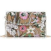 QTKJ Clutch Purses for Women, Envelope Package, Sequin Embroidered Flowers Straw Bag, Bohemian Handmade Handbags