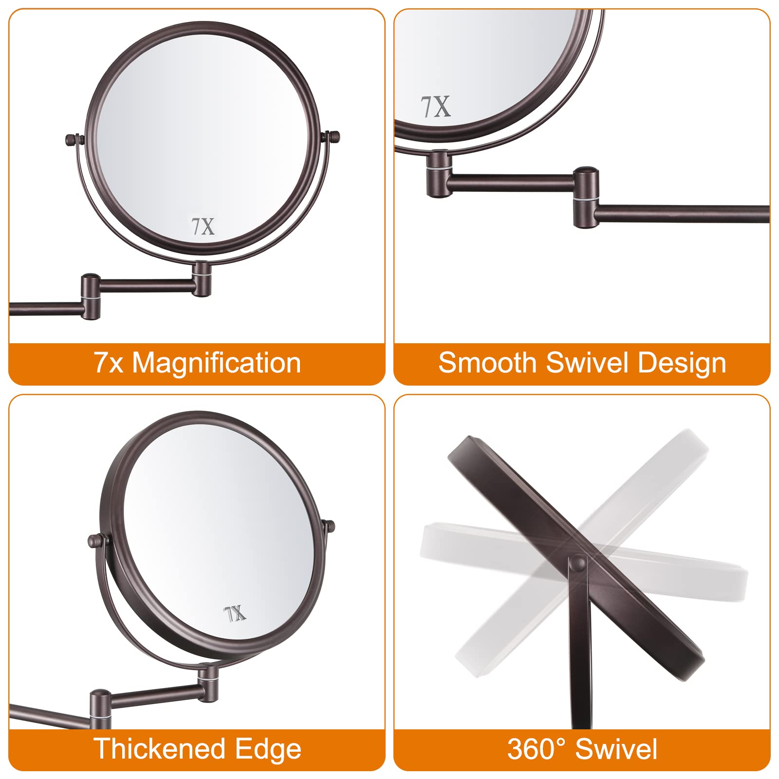 DECLUTTR 8 Inch Wall Mounted Makeup Mirror, 1X/7X Magnifying Mirror, Double Sided Vanity Makeup Mirror for Bathroom, Bronze