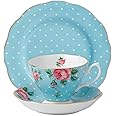 Royal Albert Polka Blue 3-Piece Set (Teacup, Saucer & Plate 8")