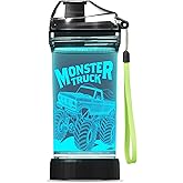 Lightzz Kids Water Bottle with 3D Glowing Monster Truck LED Light - 14 OZ Tritan BPA Free - Creative Ideal Travel Cup Car Race Gift for School Kid Boy Child Holiday Camping Picnic