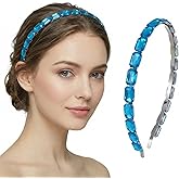 Styrdast Hands Aqua Blue Rhinestone Headband for Women & Girls - Sparkly Jeweled Hair Hoop, Slim Metal Bridal Headpiece for Wedding, Prom, Party, Fashion Hair Accessories
