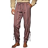 Runcati Mens Medieval Ankle Pants Renaissance Viking Navigator Pirate Pants Lace Up Striped Halloween Costume Trousers