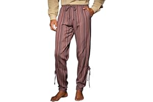 Runcati Mens Medieval Ankle Pants Renaissance Viking Navigator Pirate Pants Lace Up Striped Halloween Costume Trousers