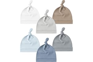 Konssy 6 Pack Baby Newborn Hats Set Knot Beanie Hats Soft for Infant Baby Girls Boys Caps 0-6 Months