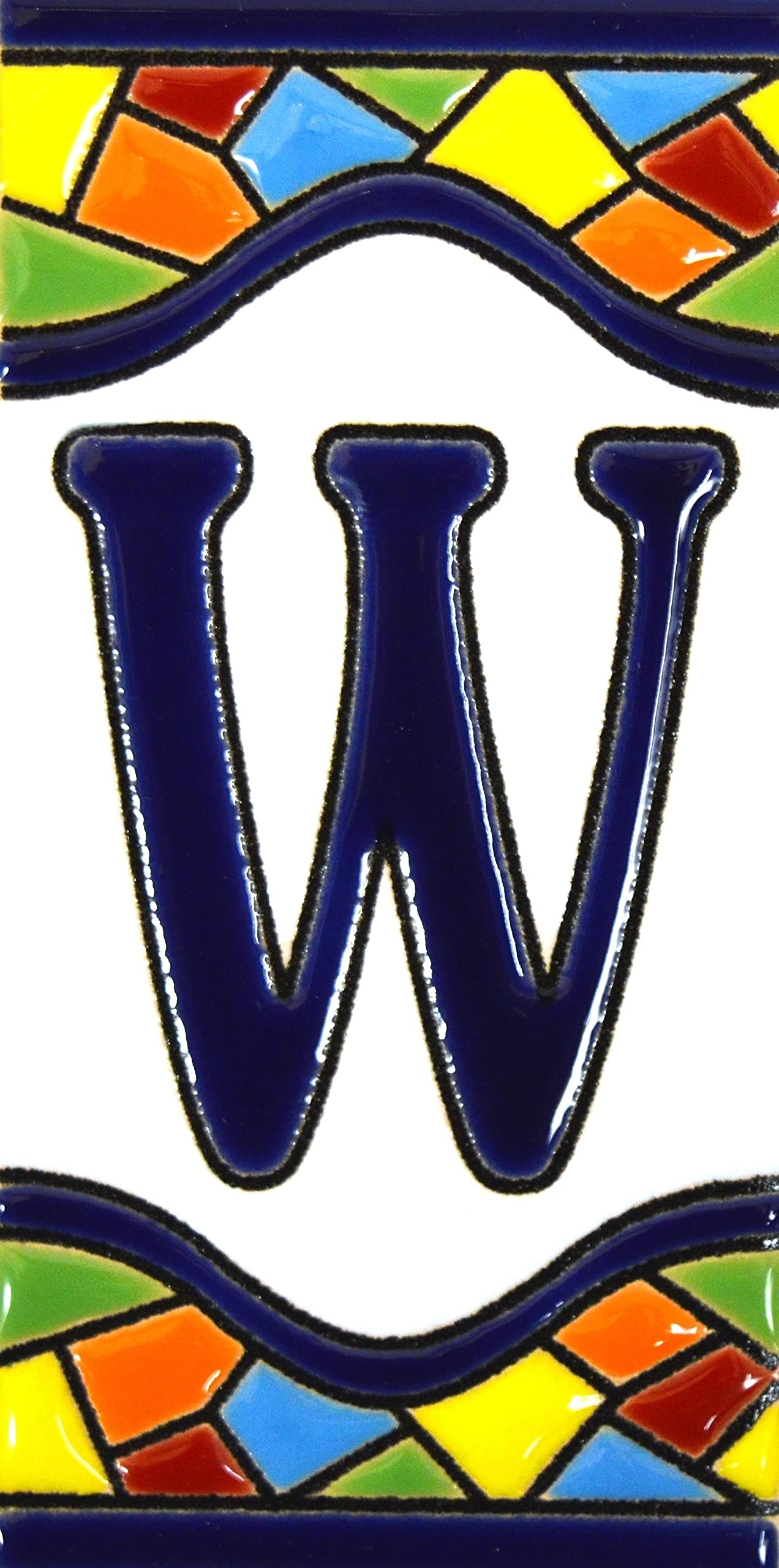 House letters 4 inch. Handpainted house letter tiles for signs, addresses and names. Address numbers for houses. House address numbers and letters. Design MOSAICO MEDIANO 4,29" x 2,13" (LETTER W)