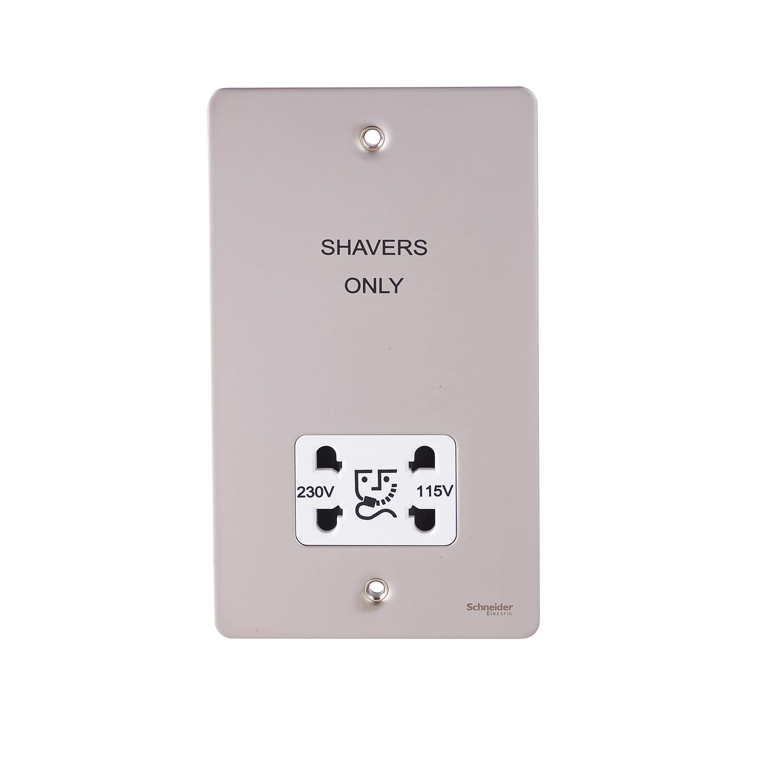 Schneider Electric Ultimate Flat Plate - Shaver Socket, Dual Voltage, 115/230V, GU7290WPN, Pearl Nickel with White Insert