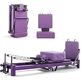 BIOCOR GalaxyPurple Foldable Pilates Reformer Aluminum Pilates Machine | Wooden Extended Pilates Equipment with Sitting Box, Jump Board and Springs for Home and Studio