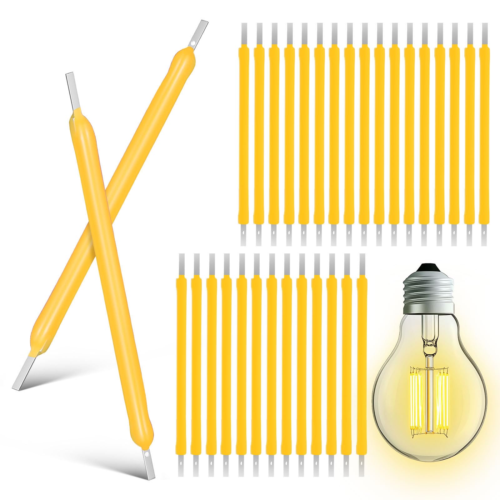 Luxshiny 100pcs Bulb Filament Lamp Parts 2700 3V 120mA LED Chip Light Accessories Diode LED Filament Lamp Parts Bulb for Repair Accessories 38mm