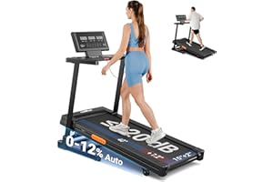 THERUN Treadmill with Incline, 3.0 HP Foldable Treadmills for Home, Brushless Motor Auto Incline Treadmill, 12 Level Adjustable, 300 LBS Capacity, Quiet Running