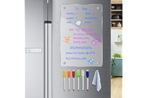 JonXon 8"x12" Acrylic Magnetic Dry Erase Board for Fridge, Clear Acrylic Magnet Calendar for Refrigerator,Includes 6 Dry Erase Markers(Clear Blank)