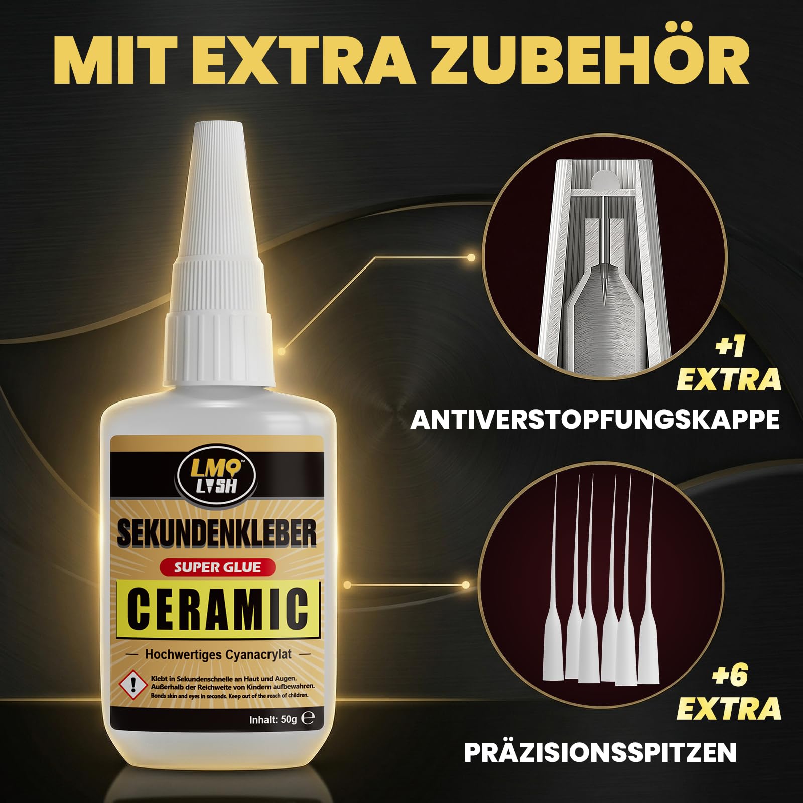 Sekundenkleber Flüssig für Keramik Porzellan Ton Stein, Porzellankleber Spülmaschinenfest Wasserfest, Keramik Kleber Extra Stark Superkleber für Alles Cyanacrylat Sekundenkleber mit Dünne Spitze, 50g 4