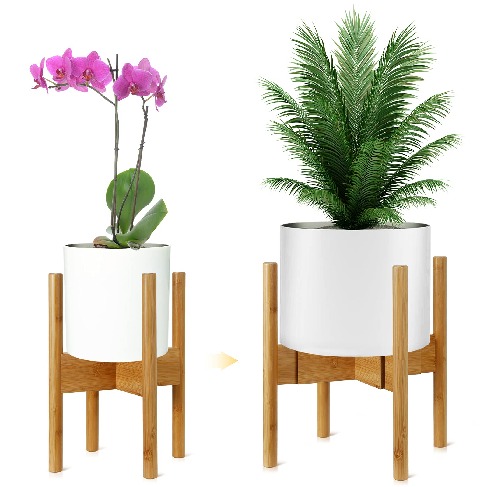 SMRONAR Plant Stand, Indoor Plant Pot Stand Bamboo Adjustable Mid-Century Flower Pot Holder Fit for 8.5"-12.4" Plant Pots for Garden Office,1 Pcs (Not include Plants & Plant Pot)