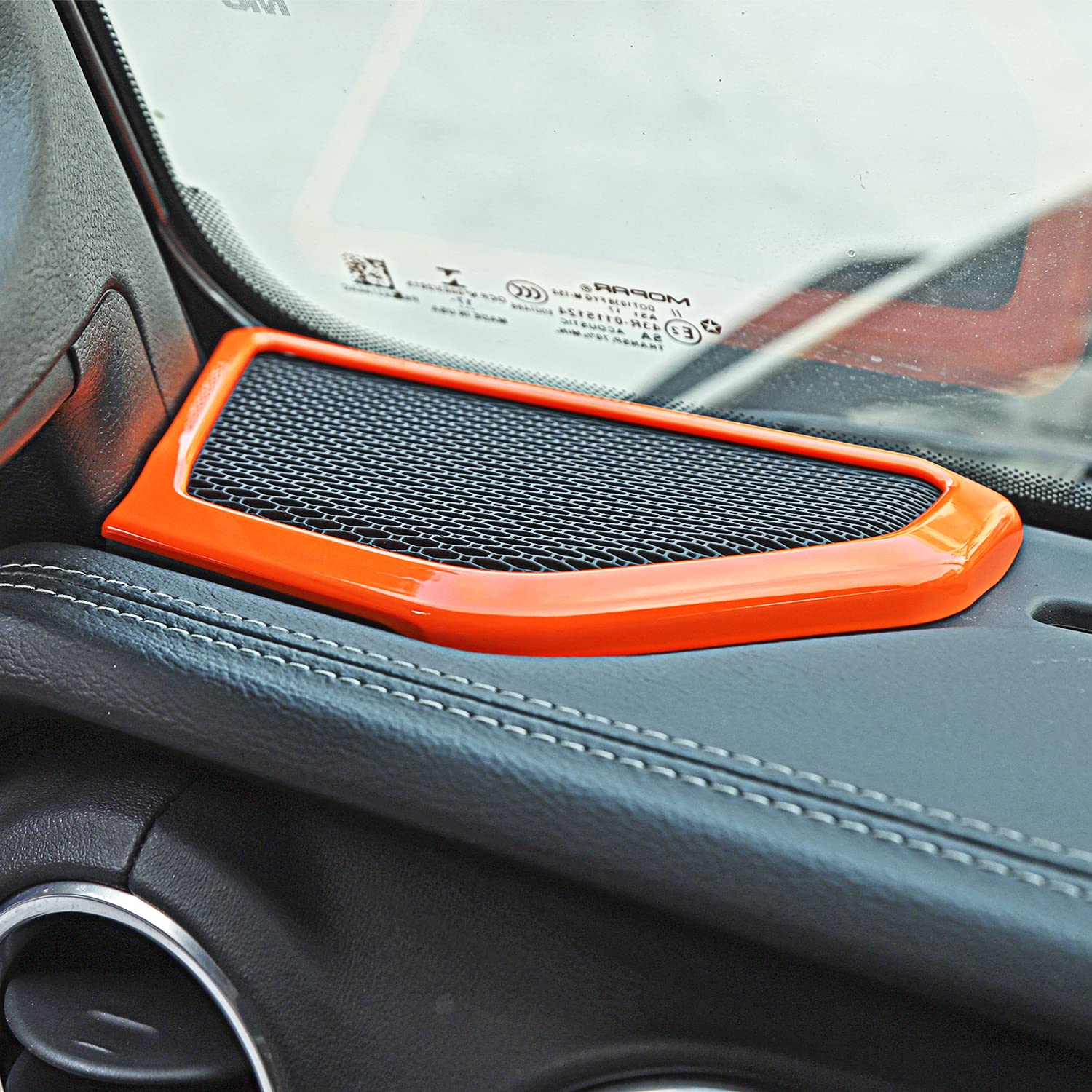 Photo 1 of A pillar Speaker Decoration Cover Trim Interior Accessories for 2018 2019 2020 2021 2022 2023 2024 Jeep Wrangler JL JLU Gladiator JT (Orange)