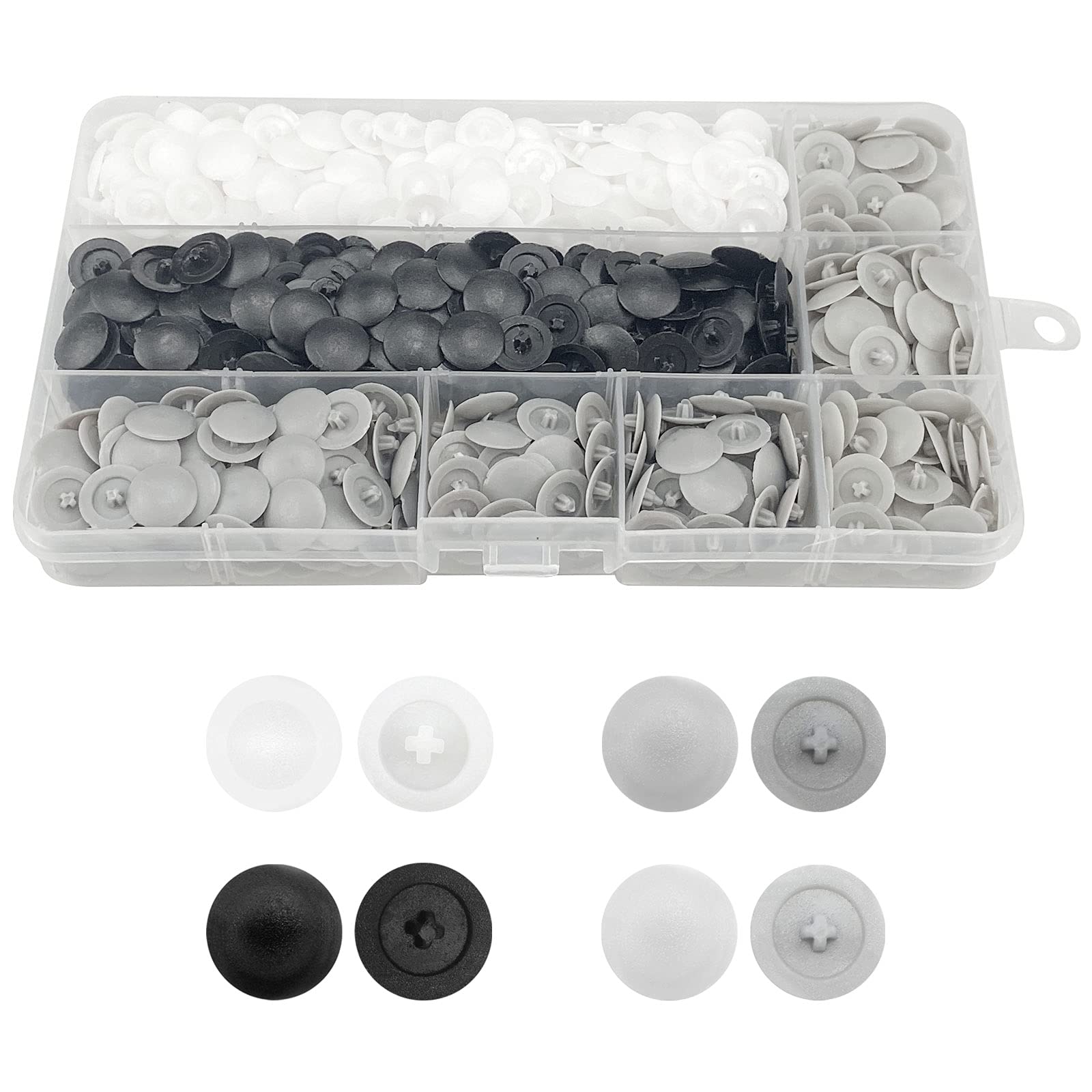 900pcs Pozi Screw Cover Caps Plastic Screw Cover Head, for Most 6-10 Pozi 3mm Diameter Phillips Screw(White,Light Grey,Dark Grey,Black)