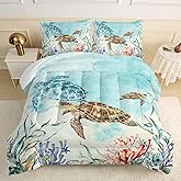 CVHOUSE Ocean Watercolor Sea Turtle Bedding Set for Kids Teens - Full Size Comforter, Duvet Set, Quilt Set