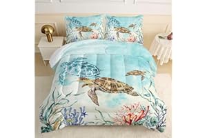 CVHOUSE Sea Turtle Comforter Set,Ocean Watercolor Sea Turtle Bedding Set for Kids Teens,Ocean Sea Turtle Comforter Sea Turtle Duvet Set Room Decor Quilt Set Twin Size