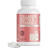 Bronson Collagen Peptides 3000mg with Biotin &amp; Vitamin C, 90 Tablets | Hair, Skin &amp; Nails Support, 3g Collagen per Serving, Non-GMO, Gluten-Free, Soy-Free