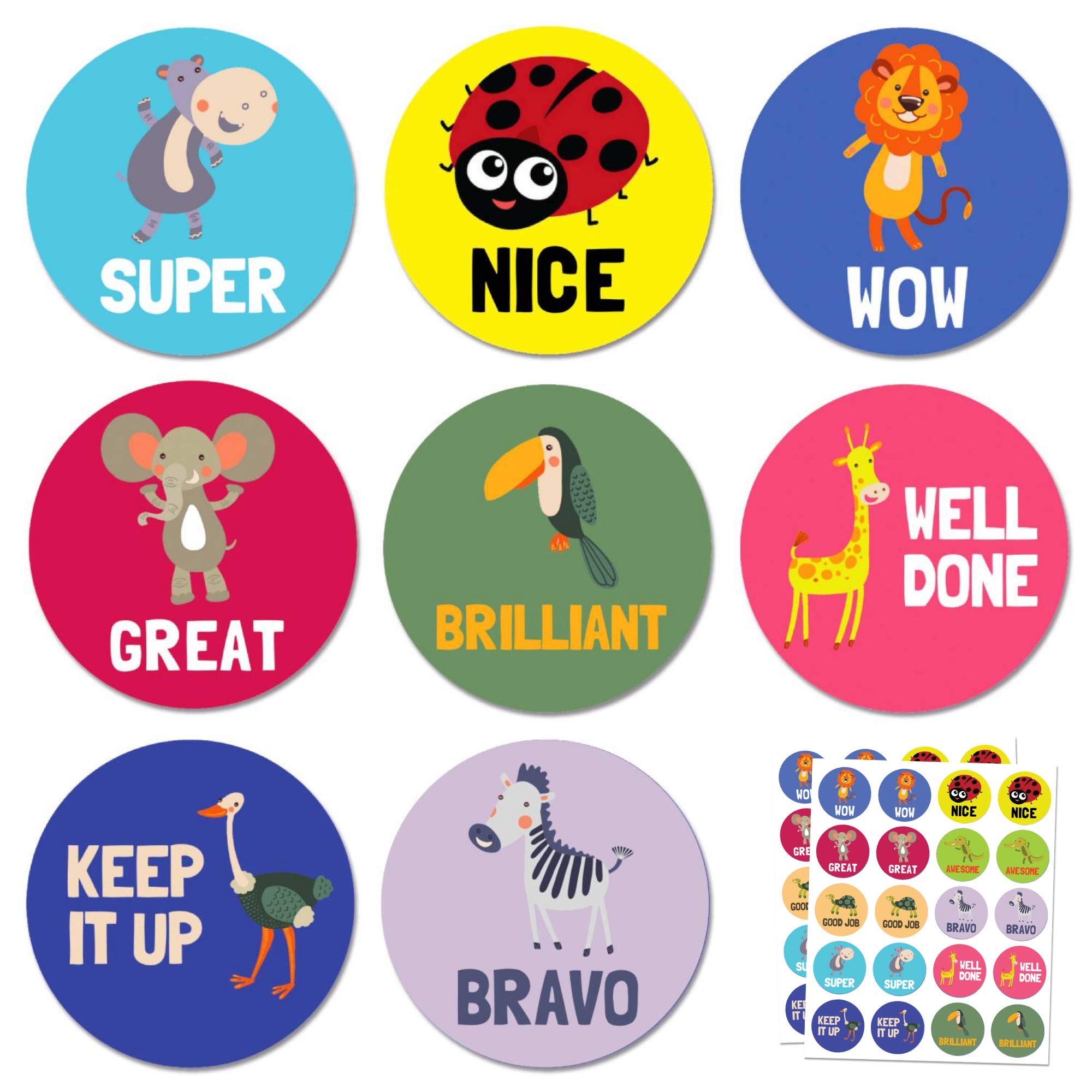 Animal Reward Stickers with Motivational Messages - 10 Designs, Pack of 400