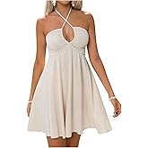 MakeMeChic Women's Summer Halter Dress Cut Out Tie Backless Criss Cross Flowy Short Dresses Sundress