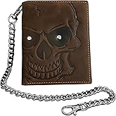 XIXTUT Genuine Leather Wallet Skull Slim Card Wallet for Men Bifold Card Holder Wallet Minimalist Front Pocket Purse With Chain