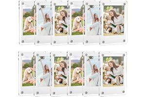 TWING 12 Pack Acrylic Fridge Magnet Frames, Double Sided Photo Refrigerator Magnetic Photo Frame for Fujifilm Instax Mini, Clear Picture Display Frame, 2.4 x 3.5 Inch