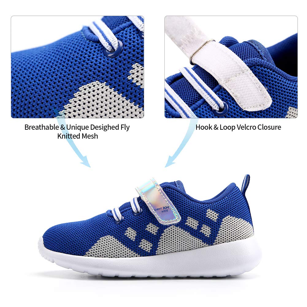 EIGHT KM Boys Toddler Kids EKM7021 Lightweight Breathable Blue/Grey Fly Knitted Sparkly Velcro Sneakers School Shoes Size 10.5 US 2019 Thanksgiving